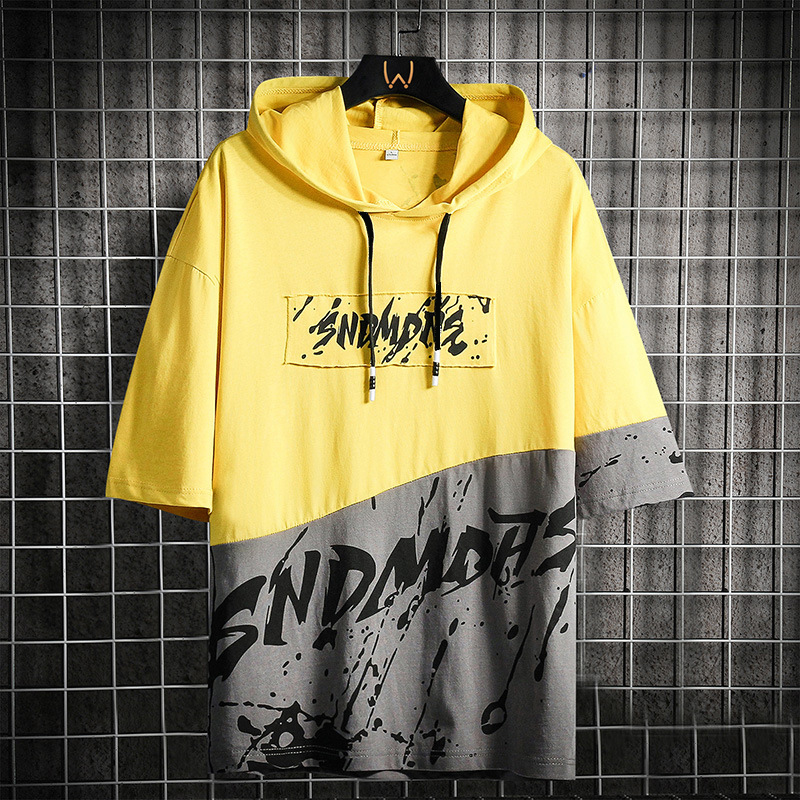 Custom Print Embroidery 100% Cotton Sublimation T-Shirt, Hooded Loose Fit Plus Size Men’s T-shirts With Hood Manufacturer-YIZHE- Hoodies,Jackets,Sweatshirts,Leggings,Dresses,Rompers,T shirts,Tank tops,Skirts,Jeans,Pants,Trousers
