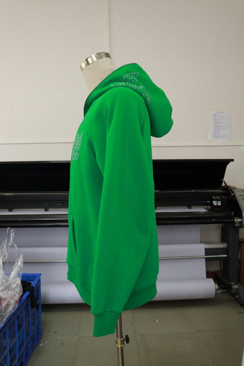 Custom Full Face Zip Up Rhinestone Logo Cotton Hoodie Manufacturer China-YIZHE- Hoodies,Jackets,Sweatshirts,Leggings,Dresses,Rompers,T shirts,Tank tops,Skirts,Jeans,Pants,Trousers